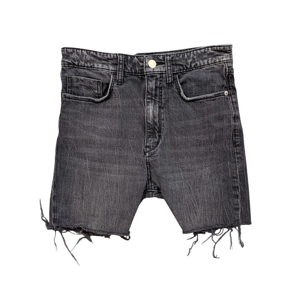 Pilcro Shorts Women 26 Faded Black Denim High Rise Raw Hem Pockets 5 Inch ZipFly